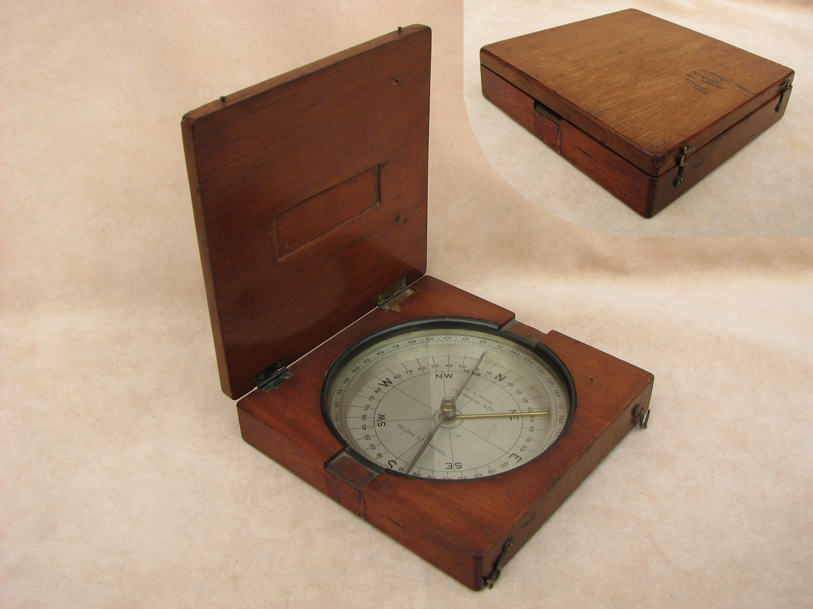 Large surveyors compass signed G.S.Wood. Late Abraham & Co